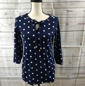 Susan Graver Navy Polka Dot 3/4 Sleeve Grommet Top